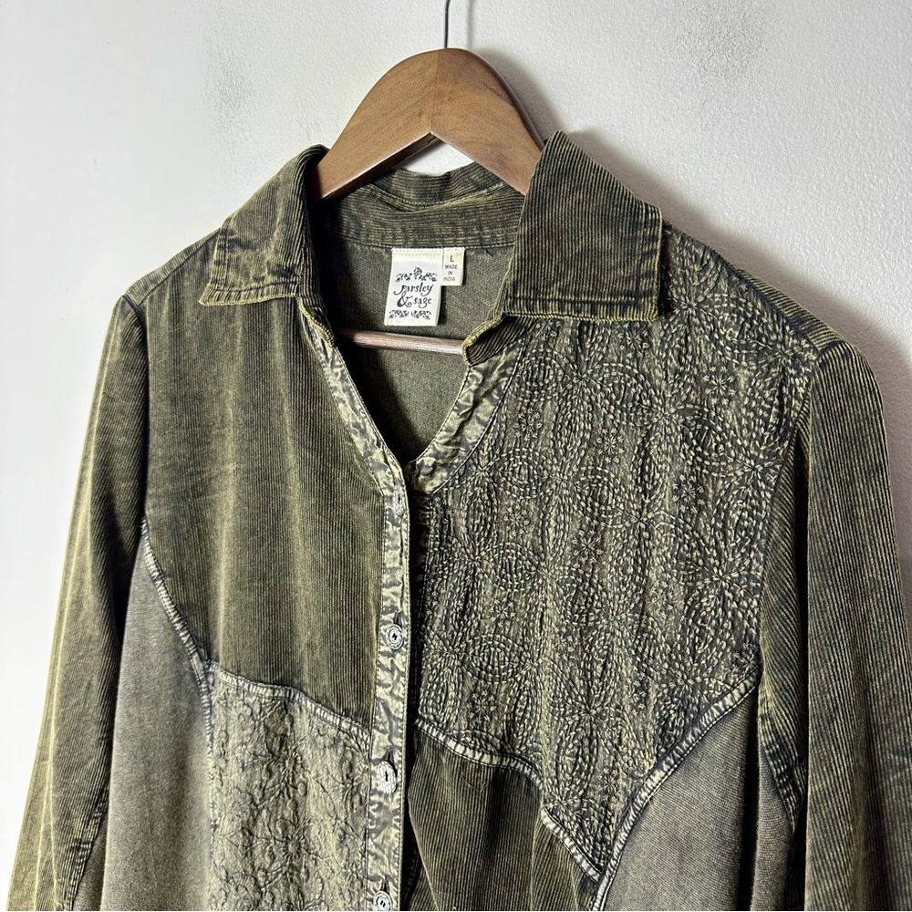 Parsley & Sage Gray Patchwork Button Down Shirt L… - image 4